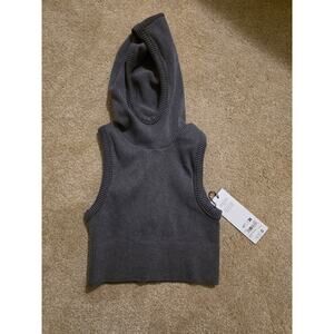 Alo Yoga Seamless Two Tone Rib Hooded Vest Gray Heather Size S NWT W2816R